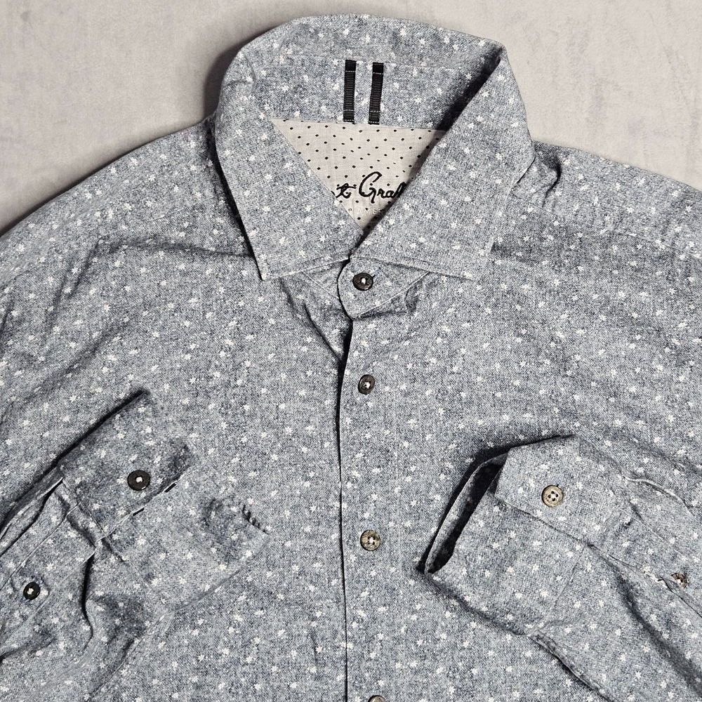 Robert Graham Shirt Mens 2XL Tailored Fit Gray Modern American All Over Print